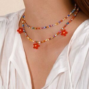 NWT Y2K Beaded Set of 2 Necklaces with Flowers